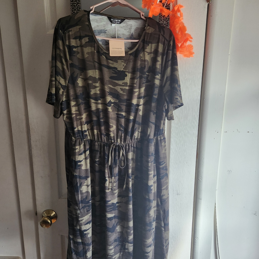 BloomChic Olive & Dark Green Camo Midi Dress